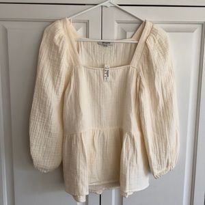 NWT Madewell Lightspun Millbrook Puff-Sleeve Peplum Top xxs cream